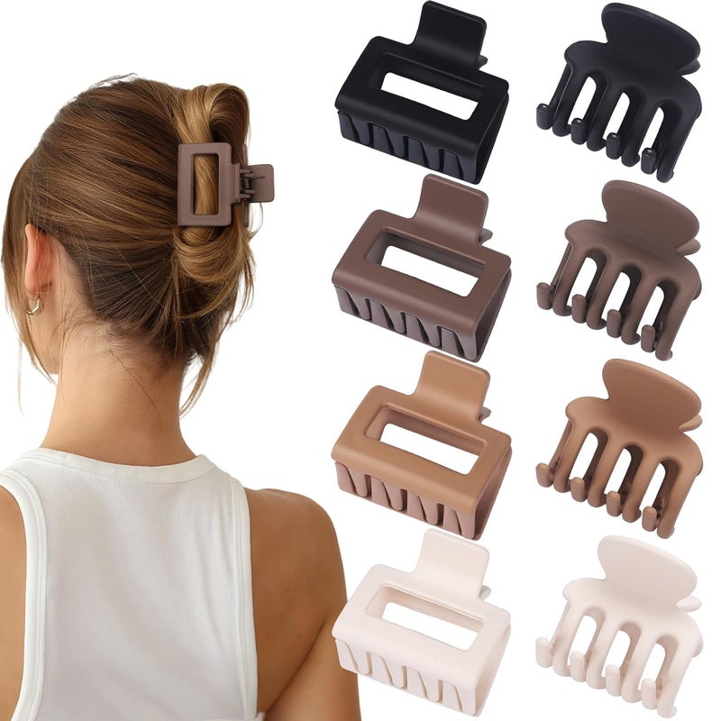 USDNICE Medium Hair Clips Combination 2 Styles Small Claw Clips for Thin Hair 8 Pcs Matte Non-slip Rectangle Jaw Clips Square Hair Accessories for Women and Girls (Brown) - Image 2